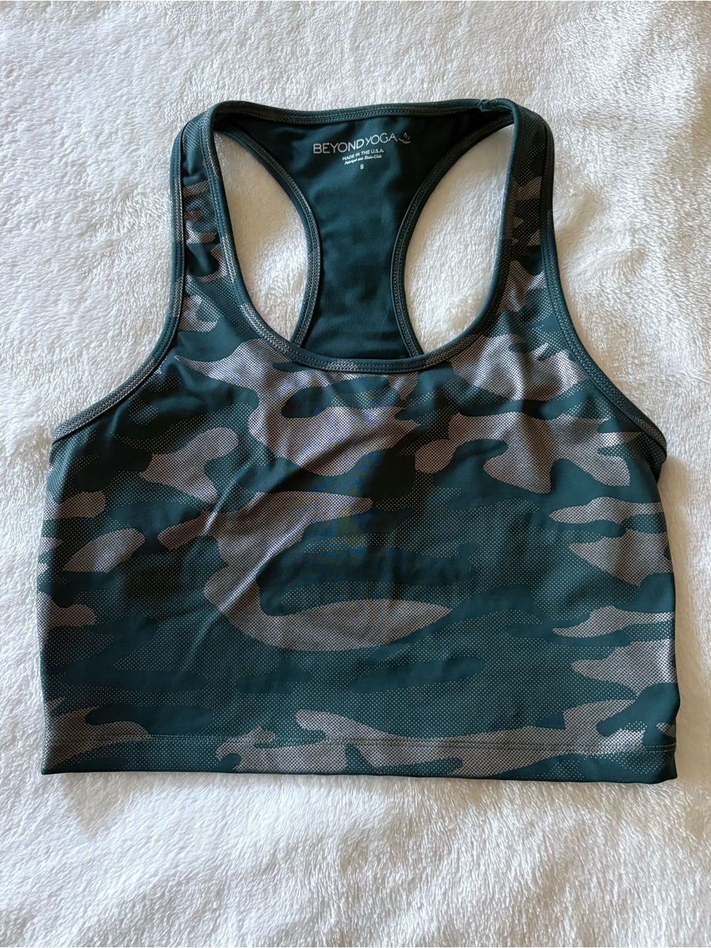 Beyond Yoga Size Small Green Tan Camouflage Cropped Athletic Tank Top ^